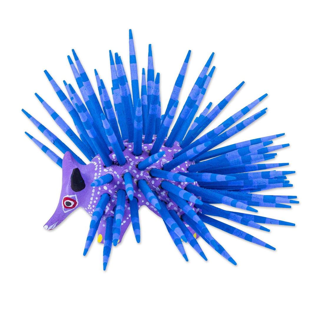 Hand-Painted Wood Alebrije Porcupine Figurine in Lavender - Cute Porcupine in Lavender