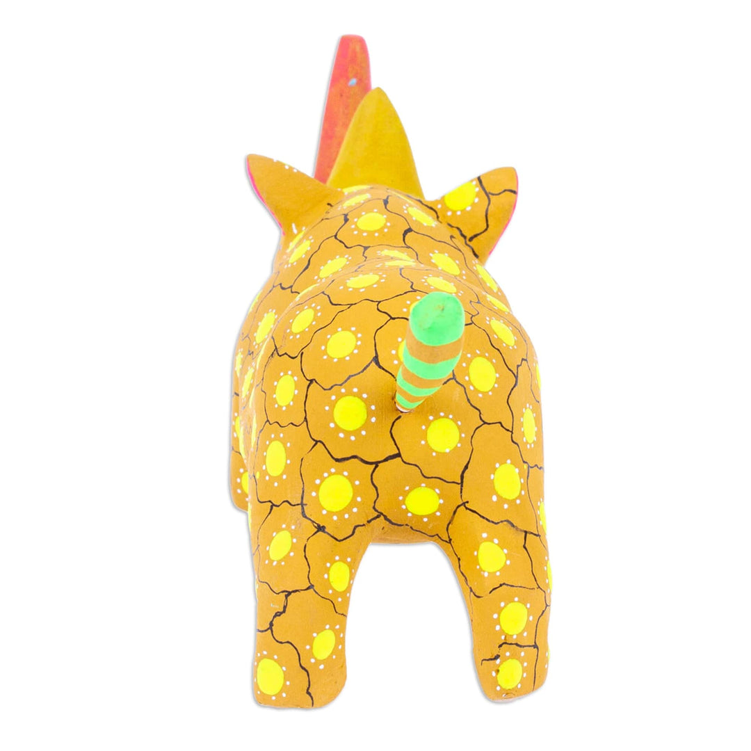 Hand-Painted Wood Alebrije Rhino Figurine in Yellow - Cute Rhino in Yellow