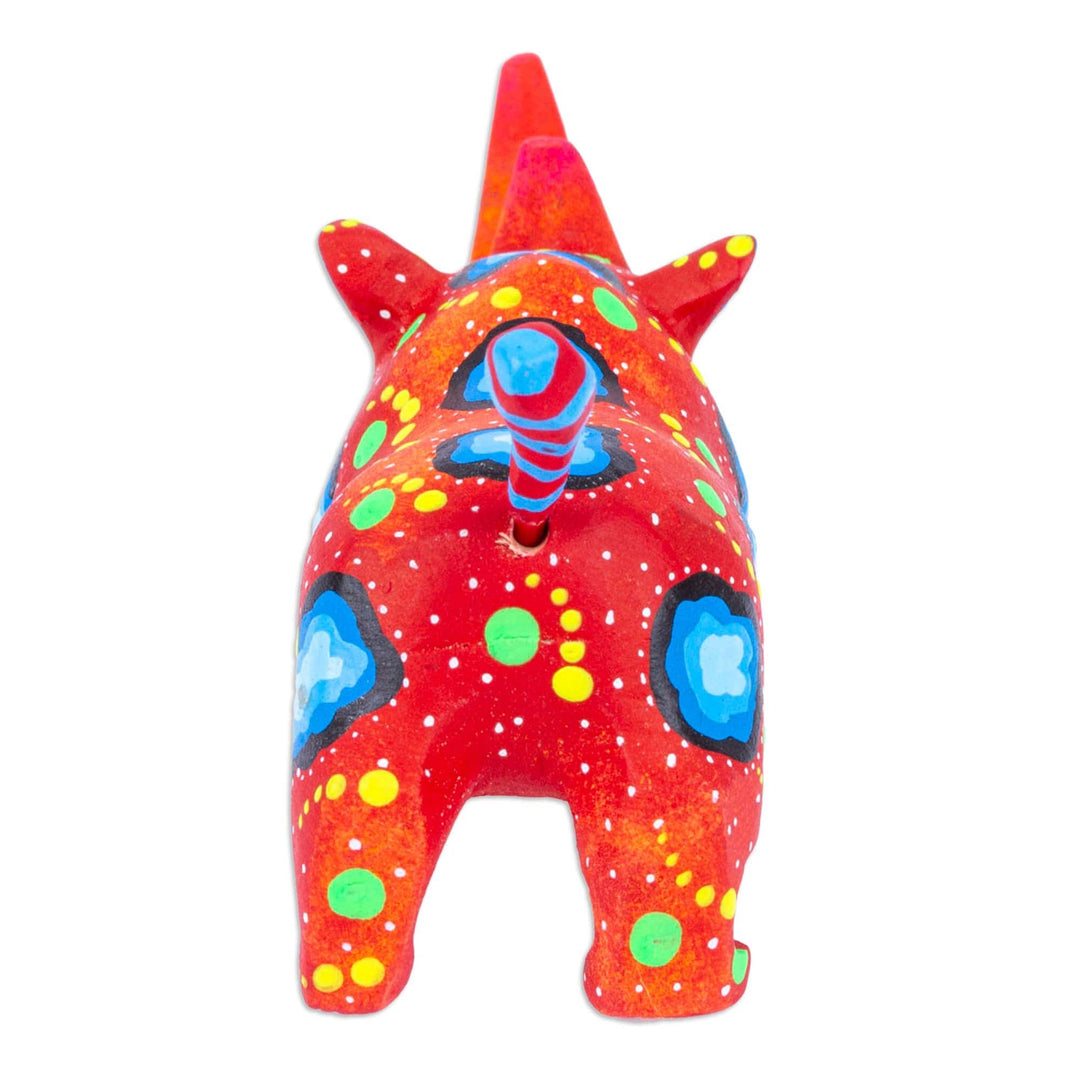 Hand-Painted Wood Alebrije Rhino Figurine in Red from Mexico - Cute Rhino in Red
