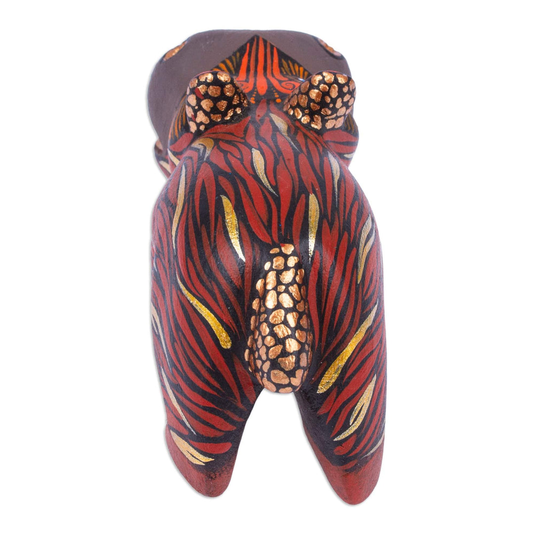 Mexican Hand-Painted Wood Alebrije Hippo Figurine in Brown - Cute Hippo in Brown