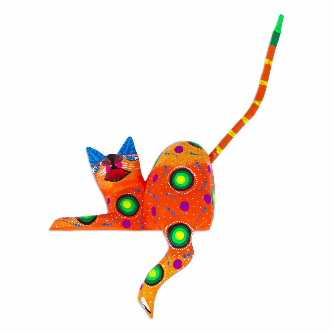 Orange Cat Hand-Painted Wood Alebrije Shelf Sitter Figurine  - Orange Cute Cat