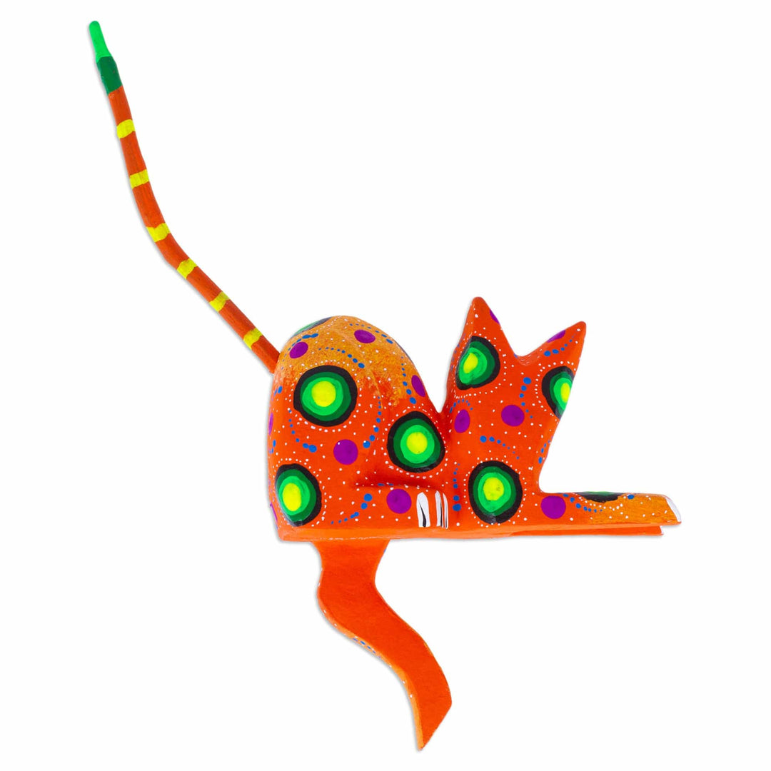 Orange Cat Hand-Painted Wood Alebrije Shelf Sitter Figurine  - Orange Cute Cat