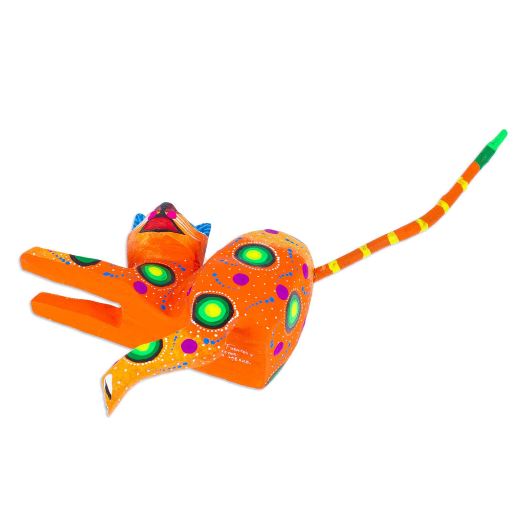 Orange Cat Hand-Painted Wood Alebrije Shelf Sitter Figurine  - Orange Cute Cat