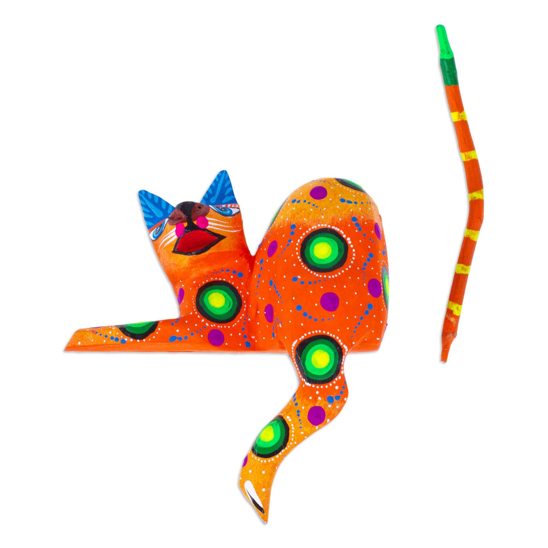 Orange Cat Hand-Painted Wood Alebrije Shelf Sitter Figurine  - Orange Cute Cat