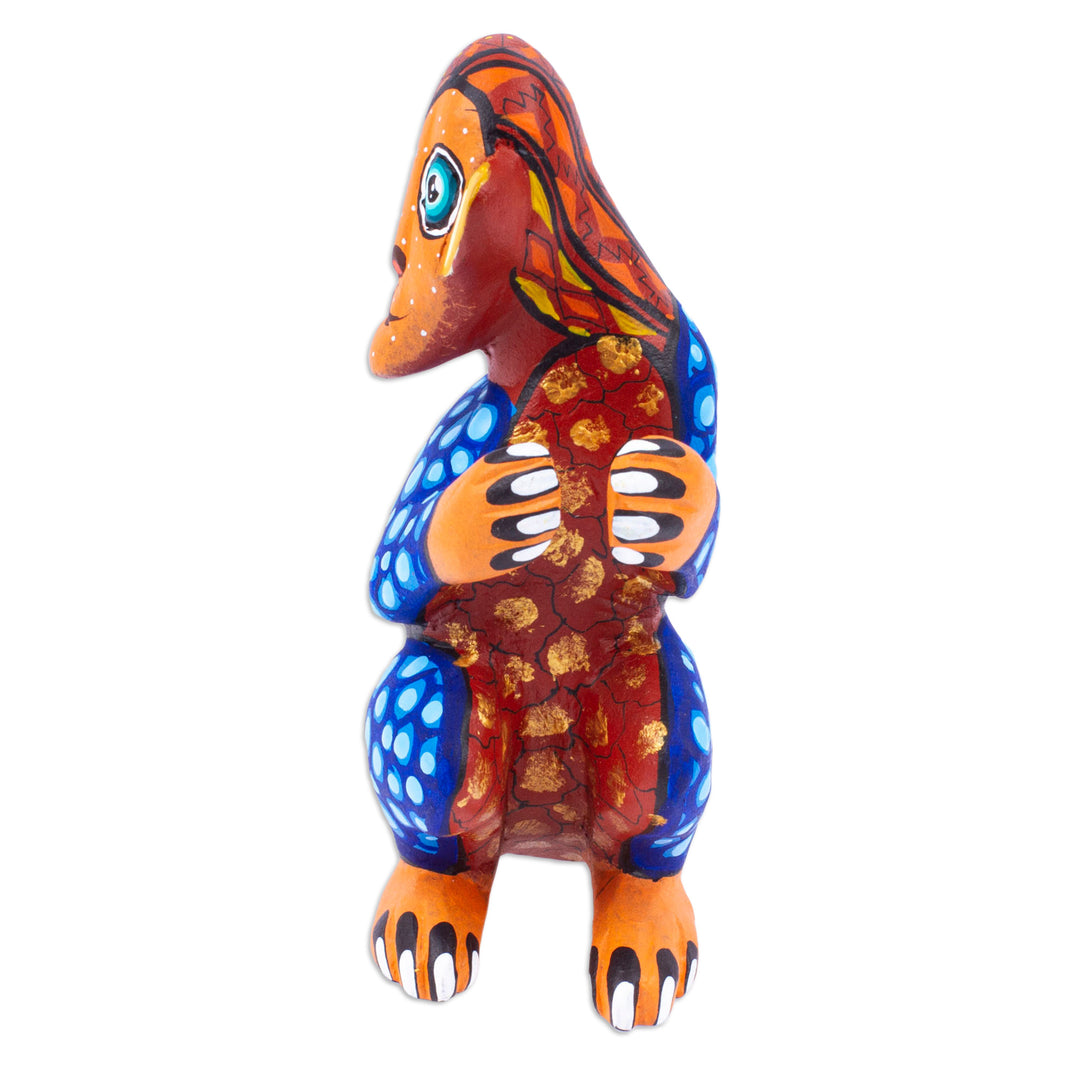 Painted Brown and Blue Copal Wood Alebrije Monkey Figurine - Playful Soul in Brown