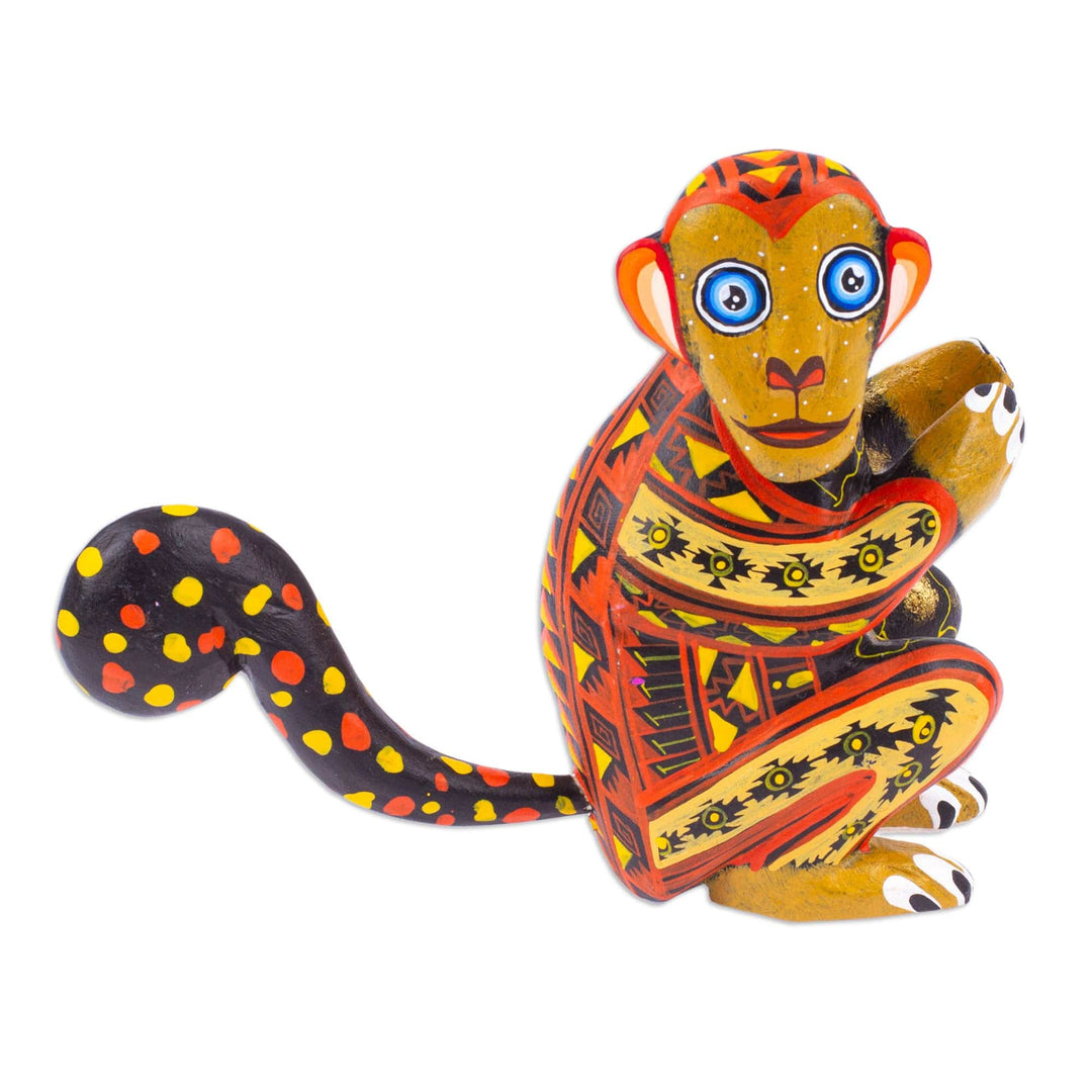 Geometric Brown Copal Wood Alebrije Monkey Figurine - Playful Soul