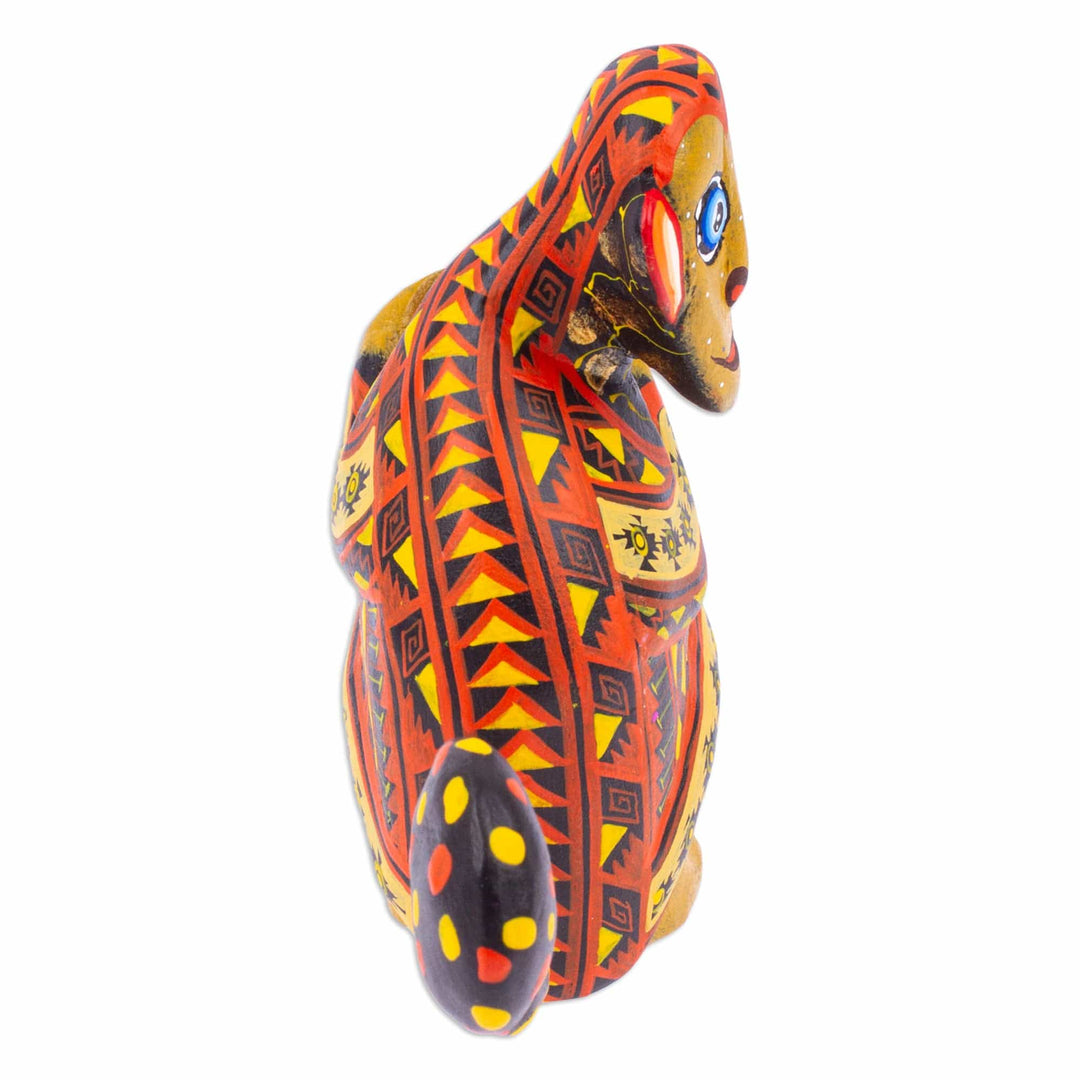 Geometric Brown Copal Wood Alebrije Monkey Figurine - Playful Soul