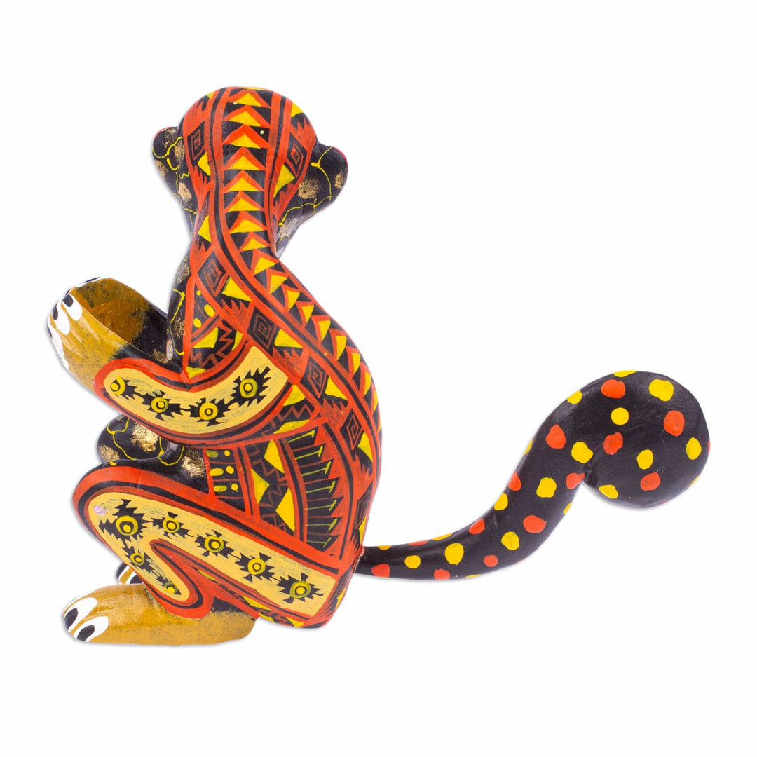Geometric Brown Copal Wood Alebrije Monkey Figurine - Playful Soul