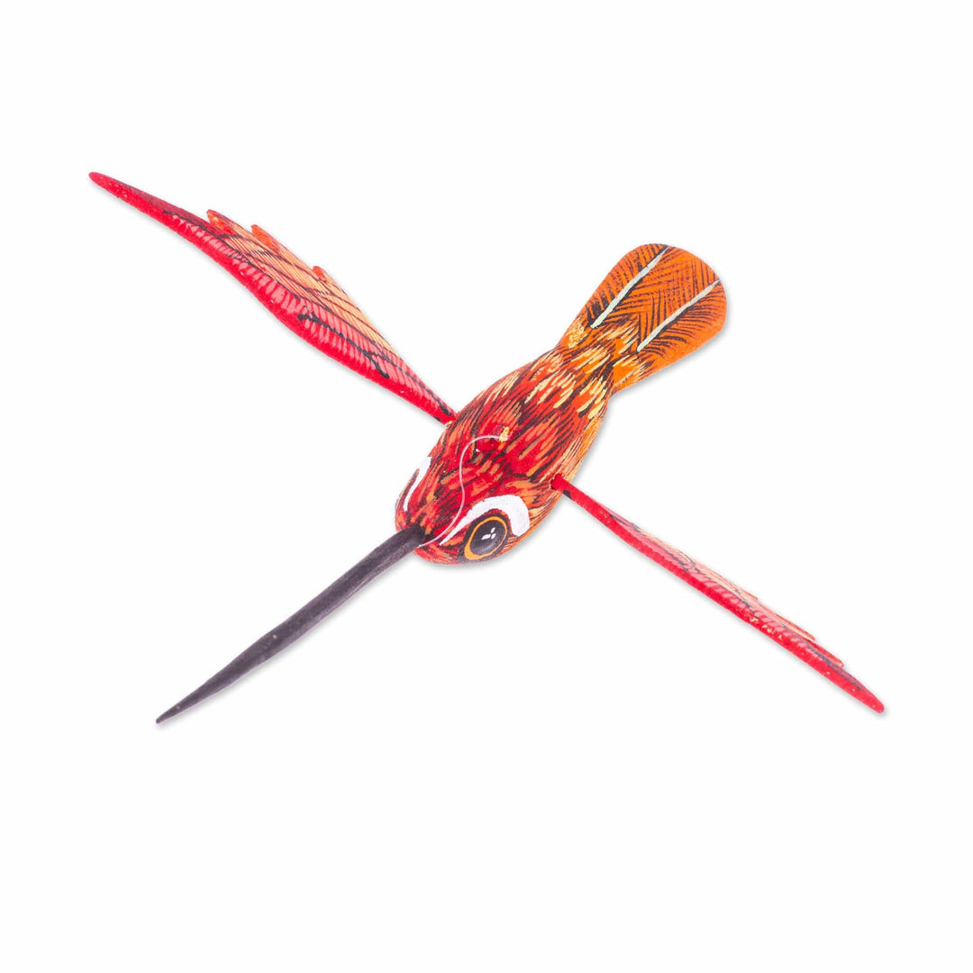 Painted Geranium Copal Wood Alebrije Hummingbird Ornament - Geranium Flight