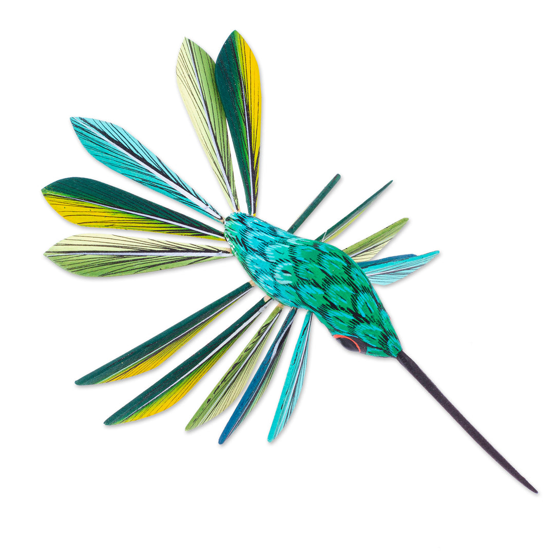 Hand-Painted Green Copal Wood Alebrije Bird Ornament - Jungle Plumage