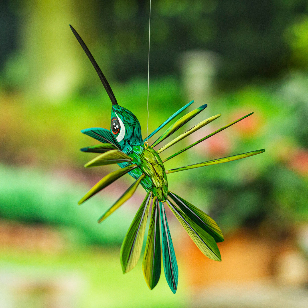 Hand-Painted Green Copal Wood Alebrije Bird Ornament - Jungle Plumage