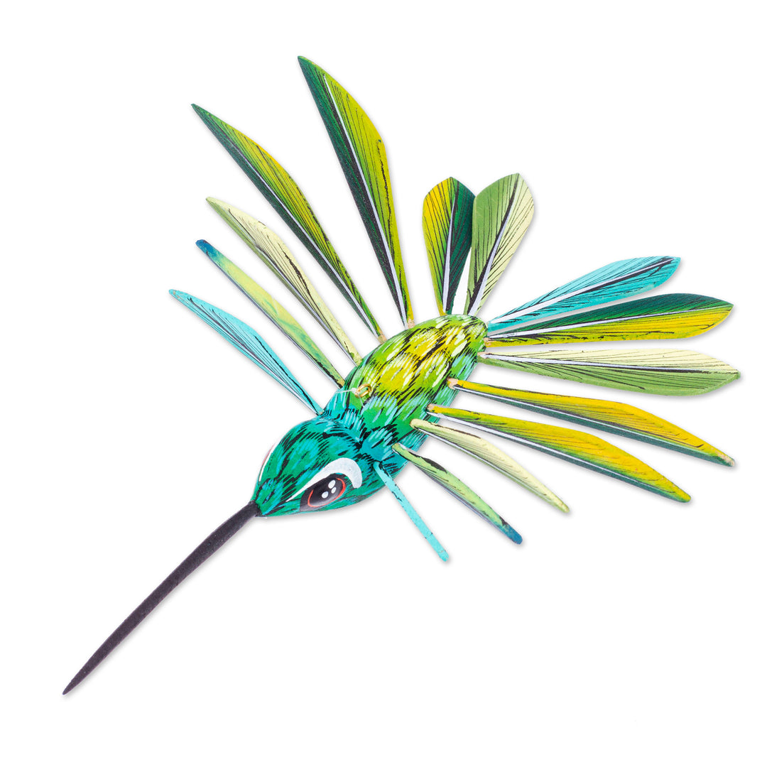 Hand-Painted Green Copal Wood Alebrije Bird Ornament - Jungle Plumage