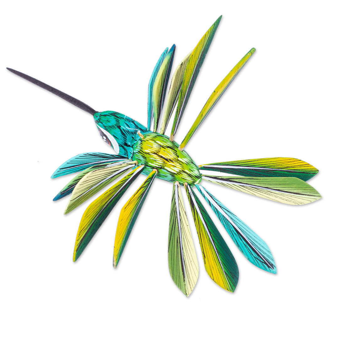 Hand-Painted Green Copal Wood Alebrije Bird Ornament - Jungle Plumage