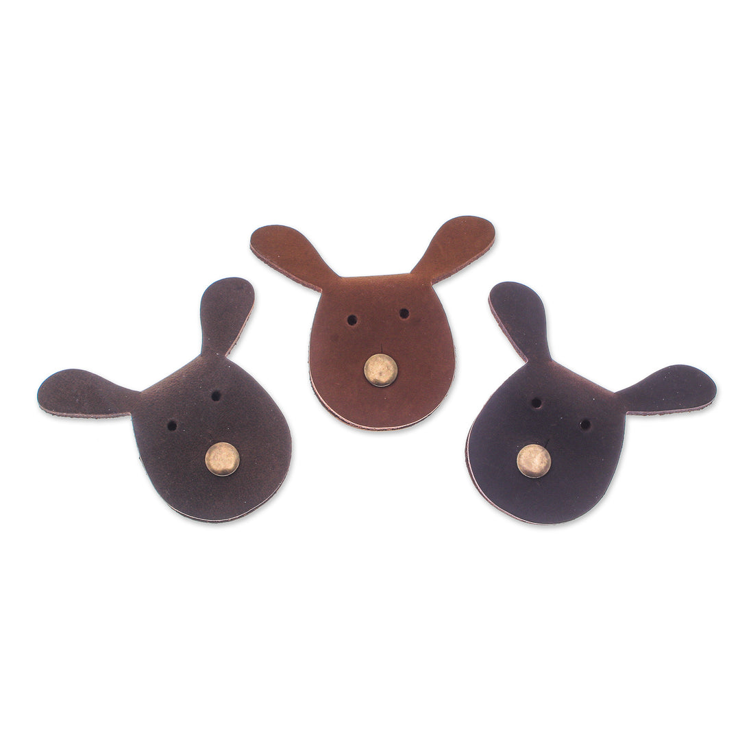 Set of Three Handmade Bunny-Themed Leather Cable Ties - Vibrant Bunnies