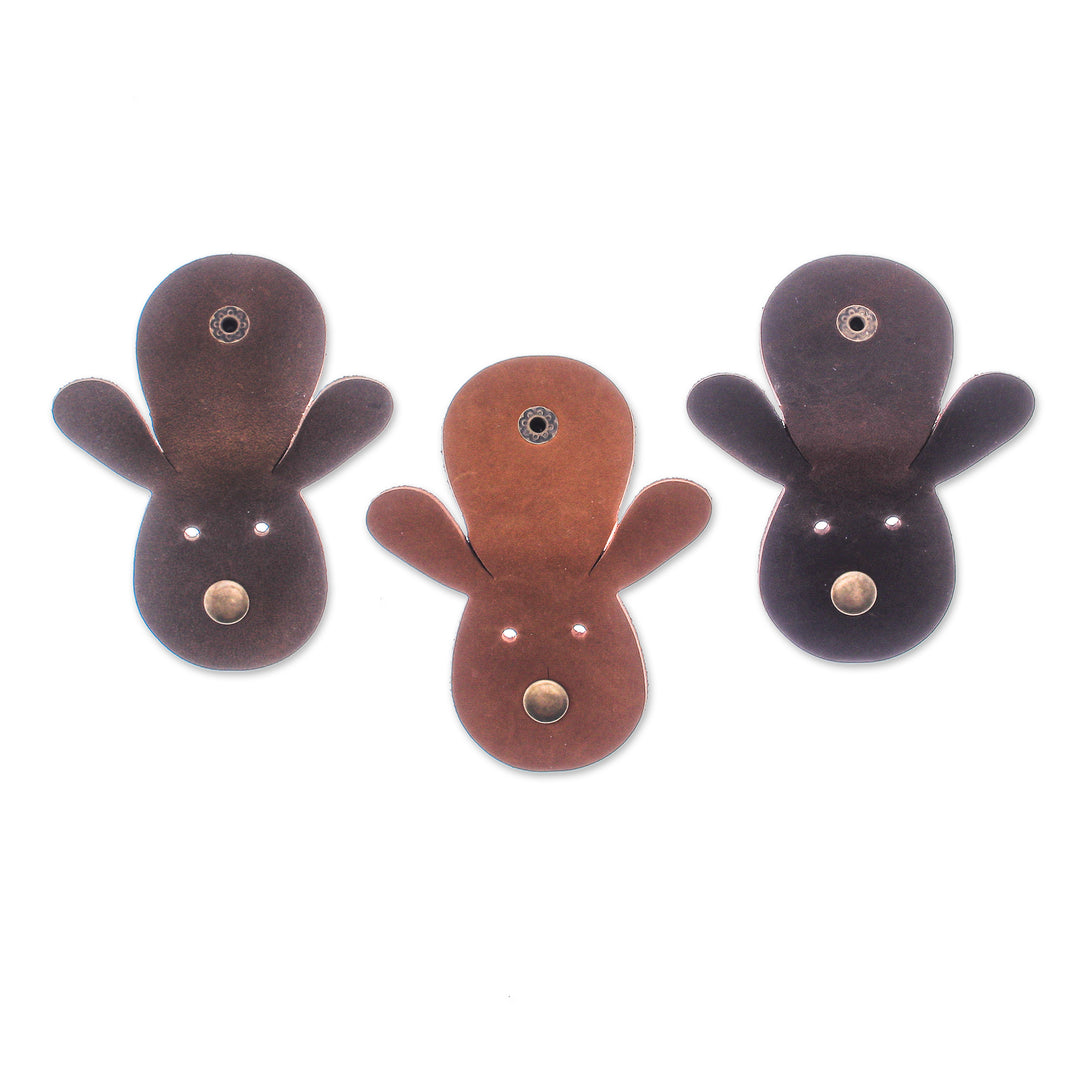Set of Three Handmade Bunny-Themed Leather Cable Ties - Vibrant Bunnies