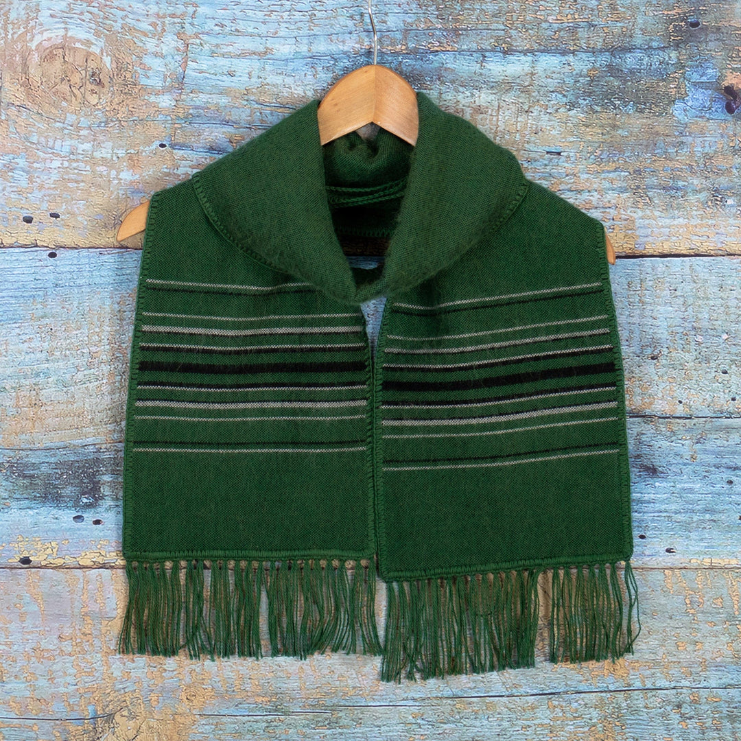 Woven Striped Men's Alpaca Blend Scarf in Green with Fringes - Stripes in Style