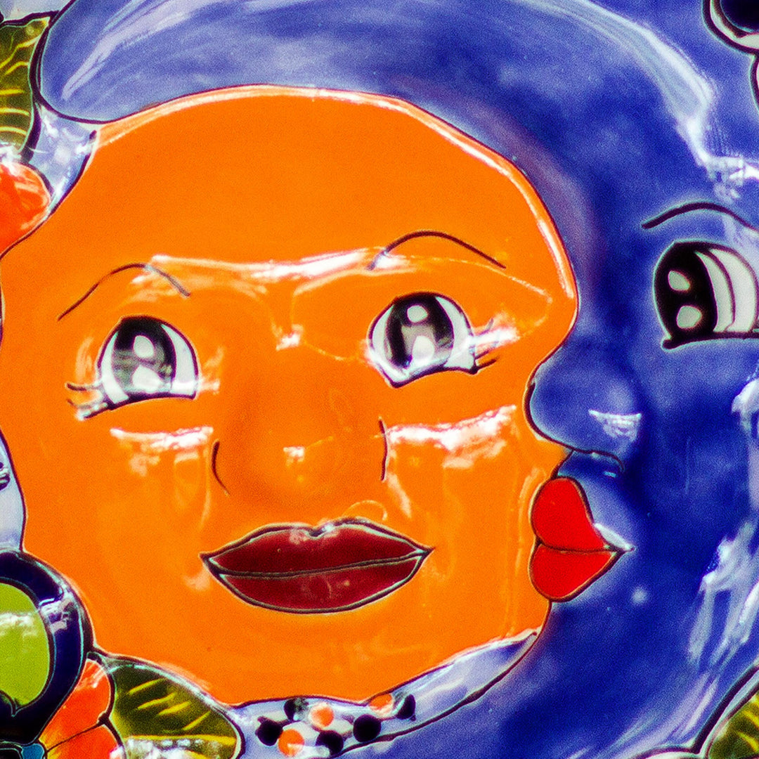 Hand-Painted Sun and Moon Ceramic Wall Sculpture from Mexico - Delightful Eclipse