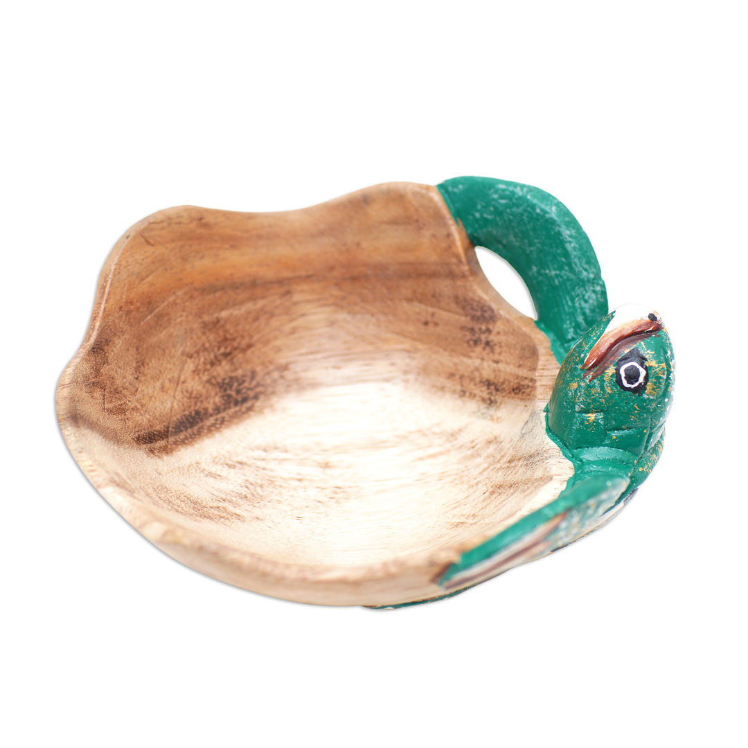 Hand-Carved and Hand-Painted Turtle-Shaped Wood Catchall - Endearing Turtle