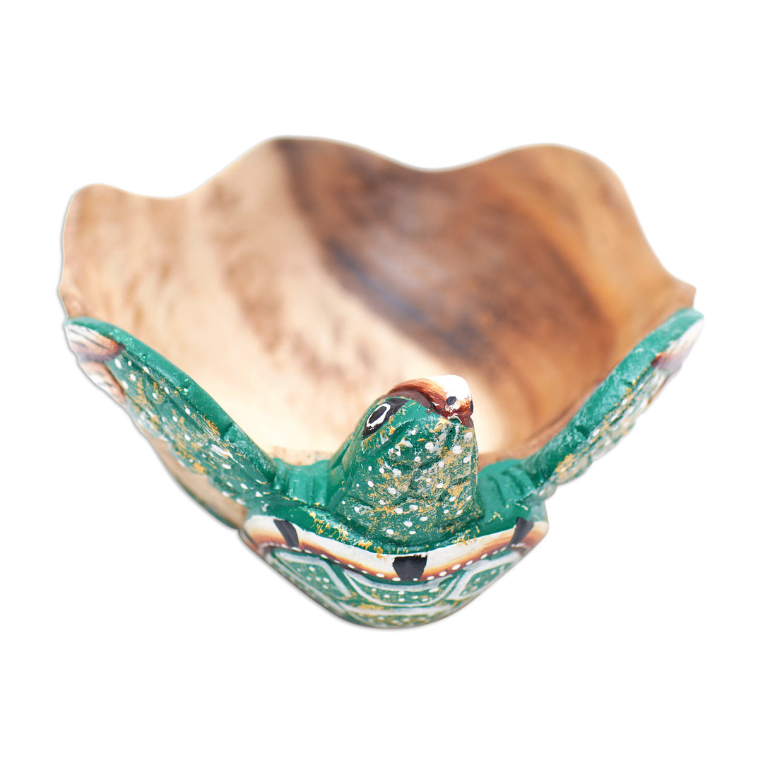 Hand-Carved and Hand-Painted Turtle-Shaped Wood Catchall - Endearing Turtle