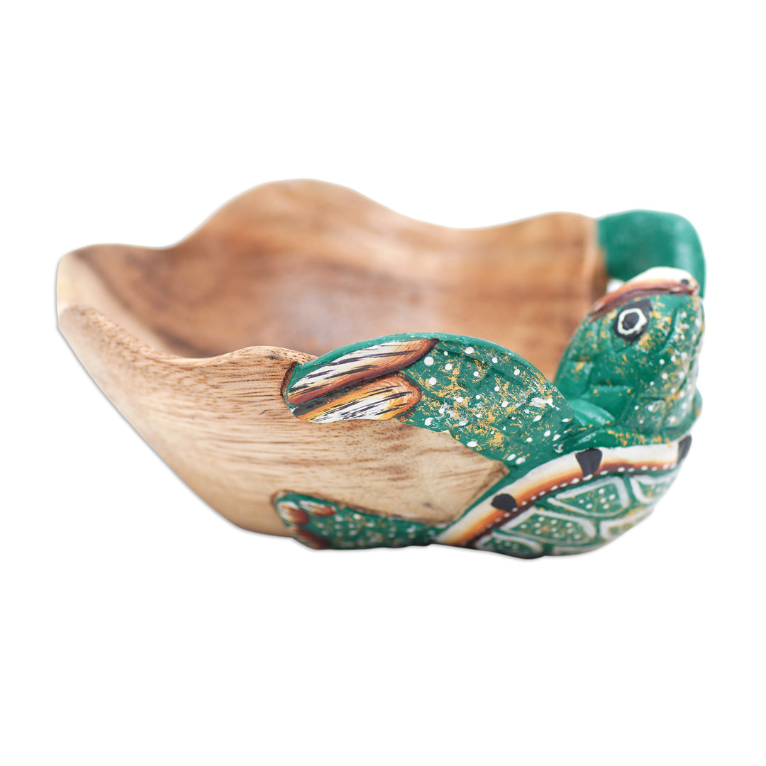 Hand-Carved and Hand-Painted Turtle-Shaped Wood Catchall - Endearing Turtle