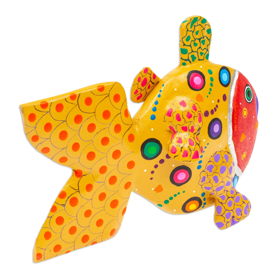 Hand-Painted Honey and Red Copal Wood Alebrije Fish Figurine - Mojarra's Honey Dream