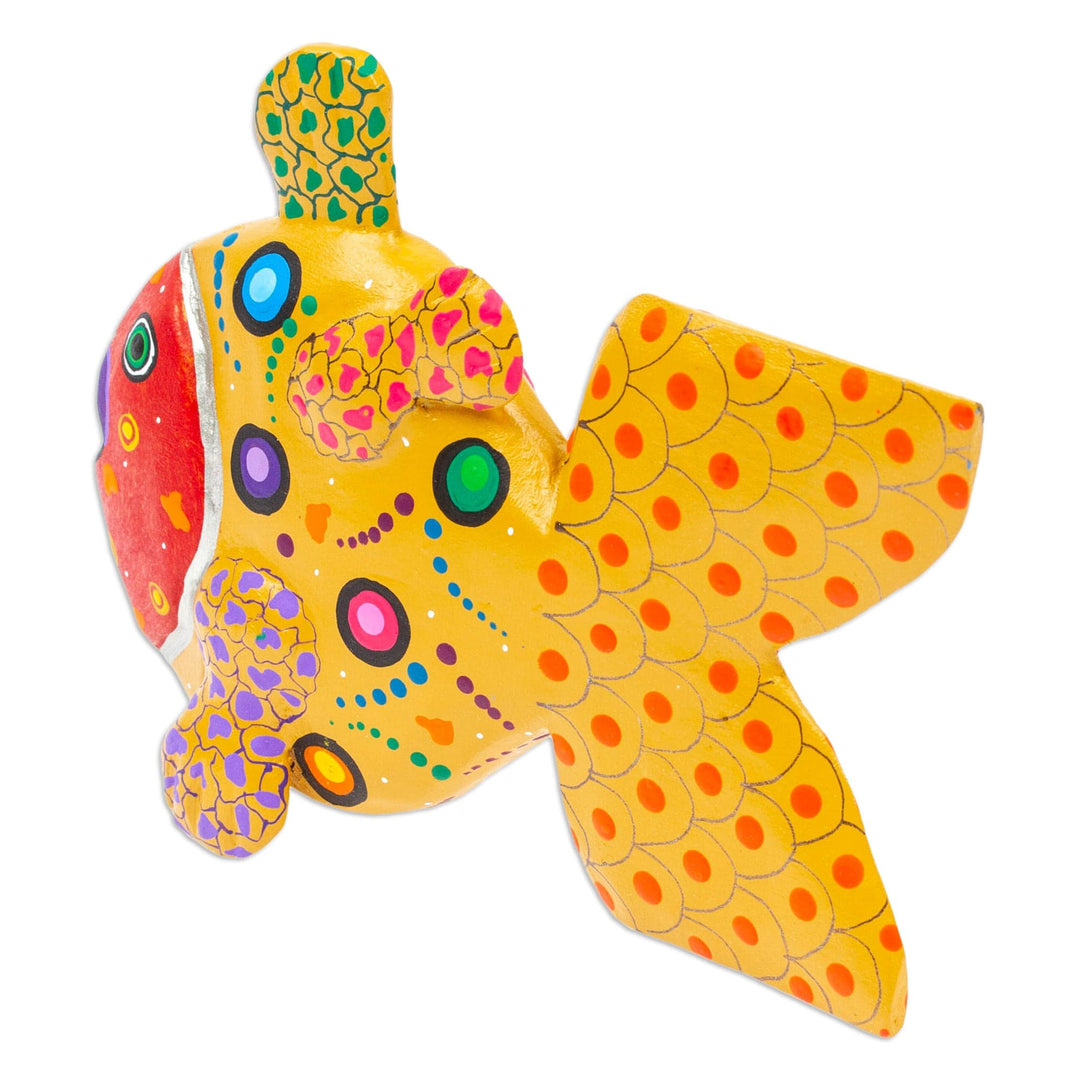 Hand-Painted Honey and Red Copal Wood Alebrije Fish Figurine - Mojarra's Honey Dream