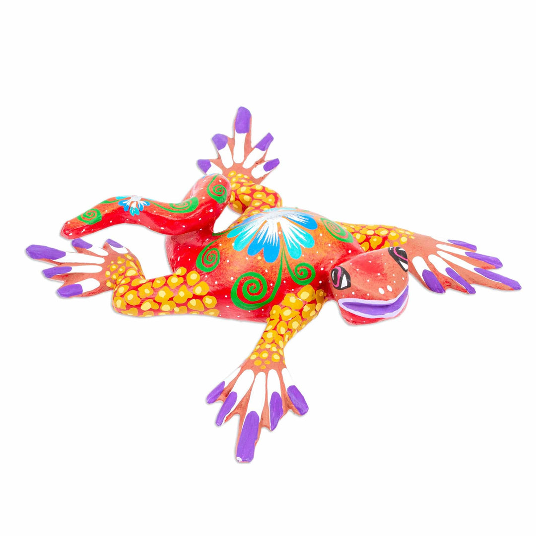 Hand-Painted Colorful Copal Wood Alebrije Iguana Figurine - Iguana Steps in Spring