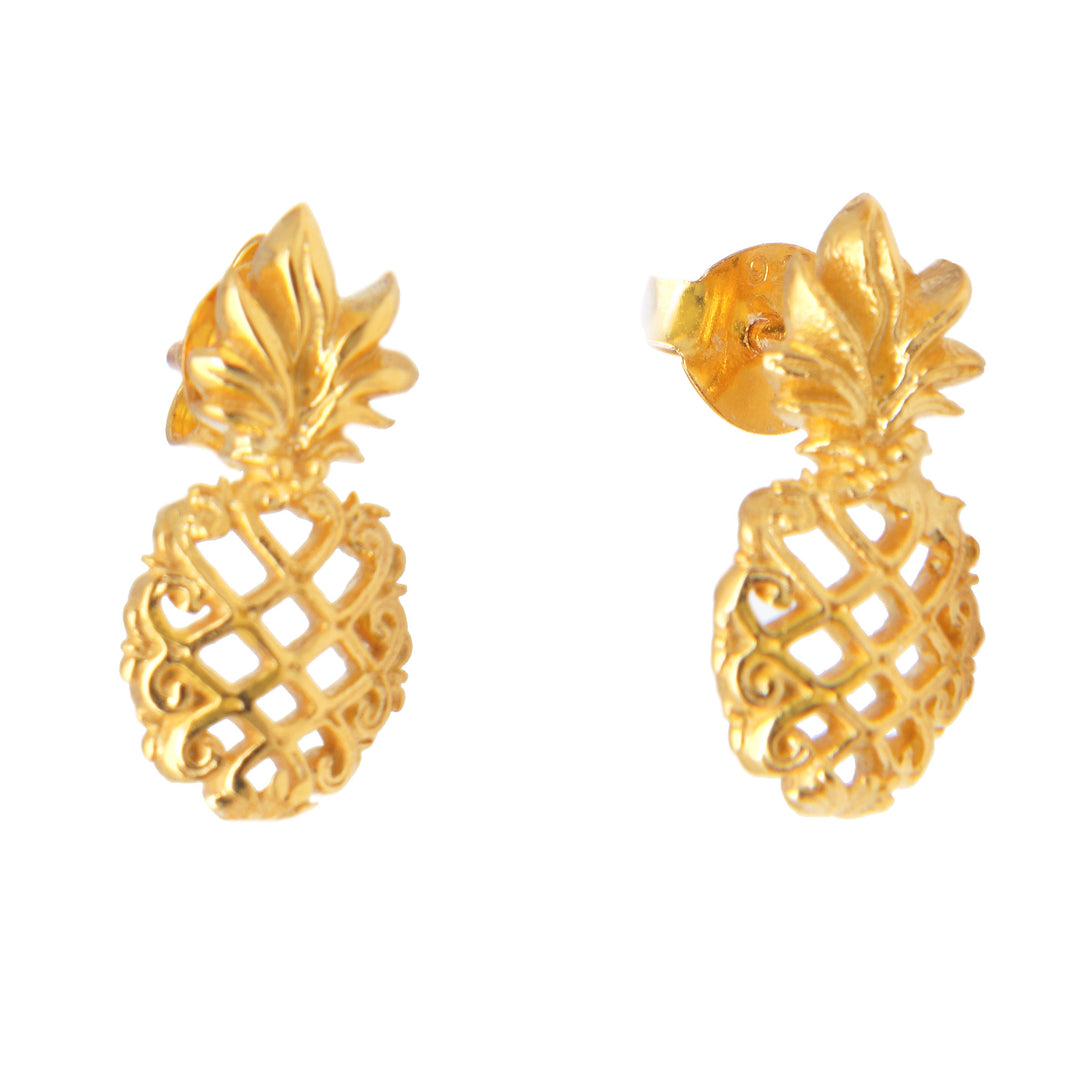 Gold-Plated Pineapple Button Earrings Made in Bali - Pineapple Flair