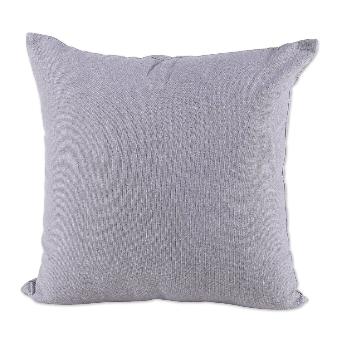 Rayon Embroidered Peacock Grey Cotton Cushion Covers (Pair) - Divine Peacock in Grey