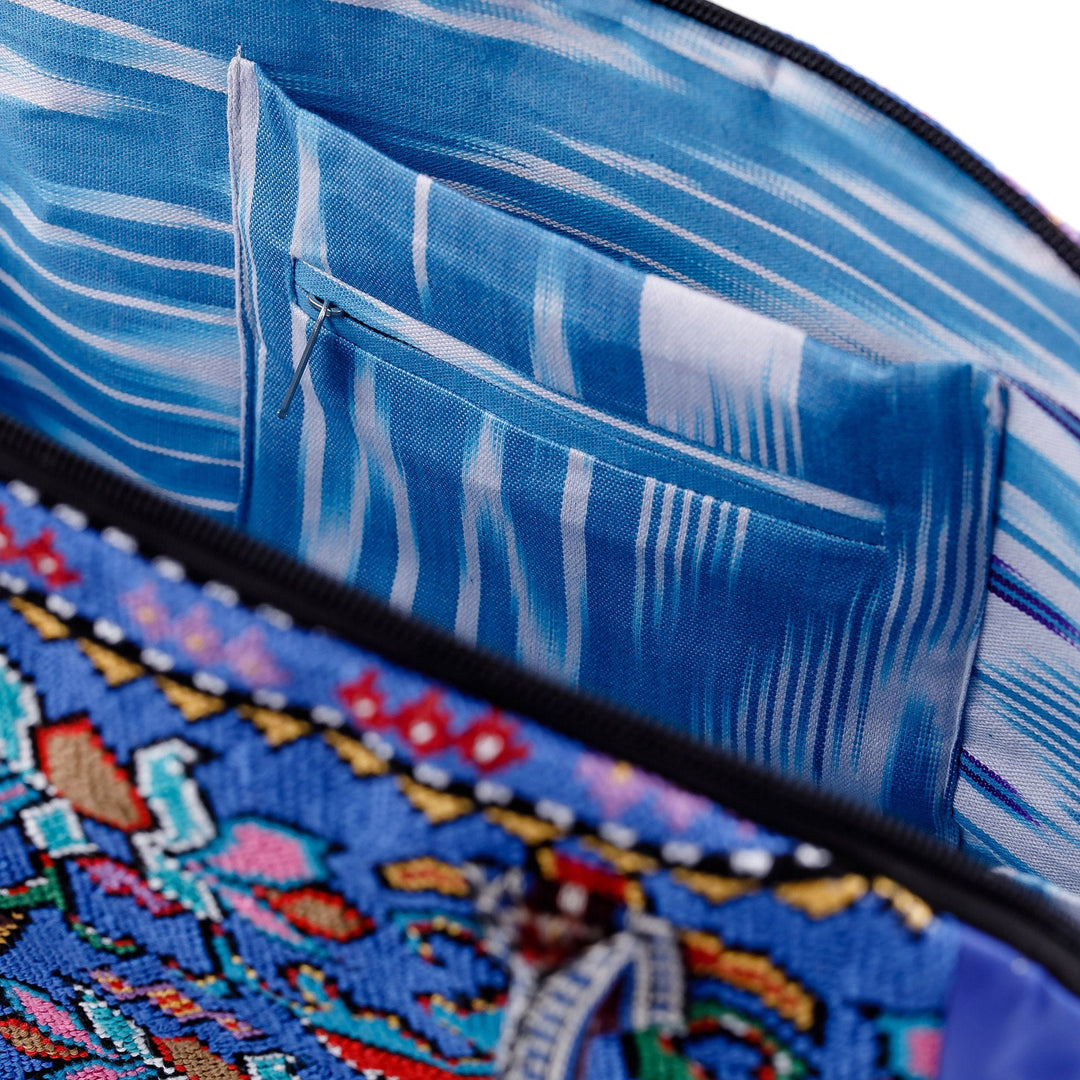 Traditional Floral Iroki Embroidered Blue Cotton Handbag - Blue Gardens of Shahrisabz