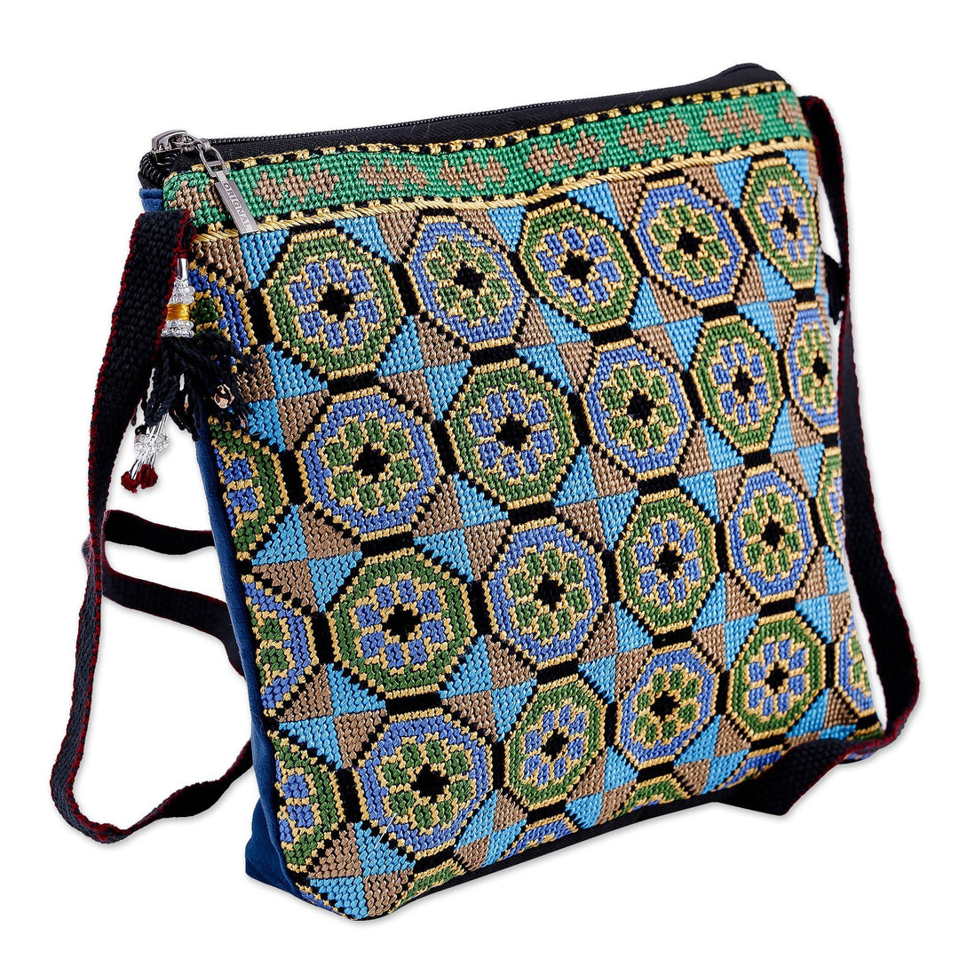 Floral Mosaic-Inspired Iroki Embroidered Sling with Tassels - Primaveral Mosaic