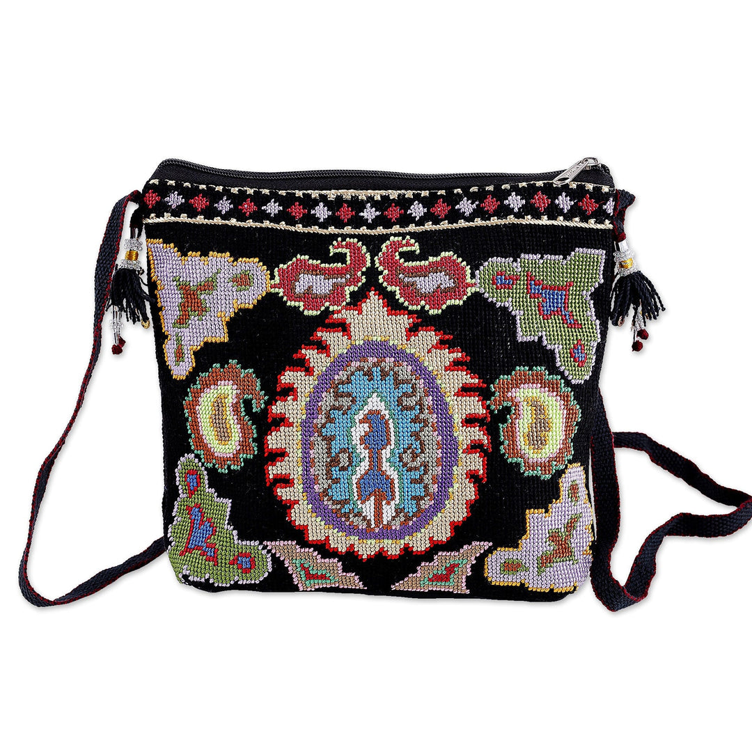 Traditional Iroki Embroidered Black Sling with Tassels - Palatial Nights