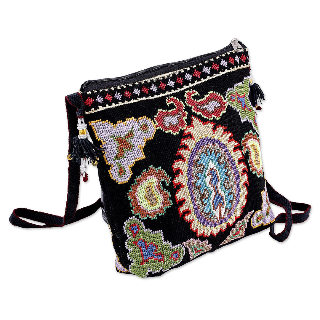 Traditional Iroki Embroidered Black Sling with Tassels - Palatial Nights