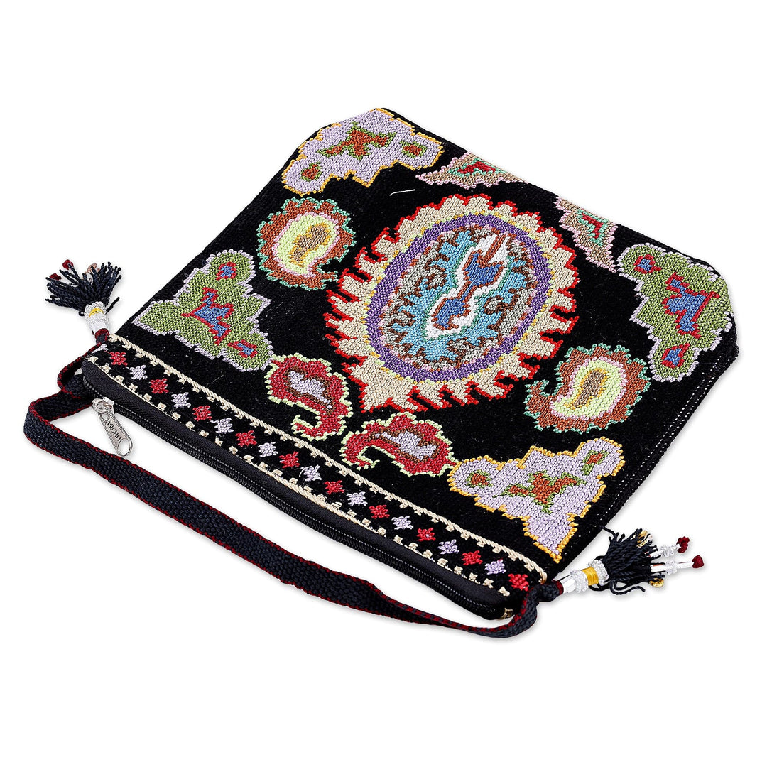 Traditional Iroki Embroidered Black Sling with Tassels - Palatial Nights