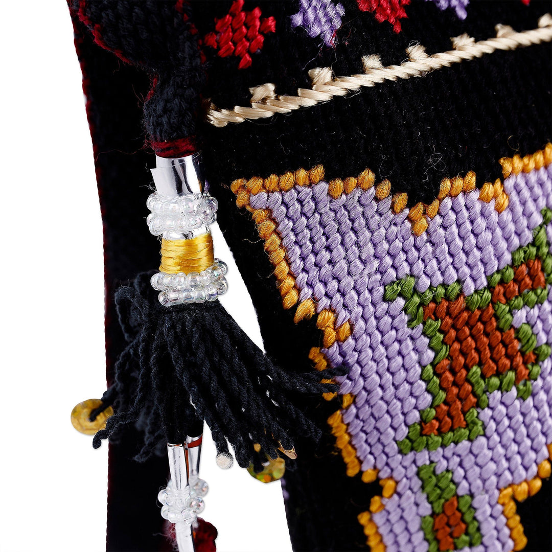 Traditional Iroki Embroidered Black Sling with Tassels - Palatial Nights