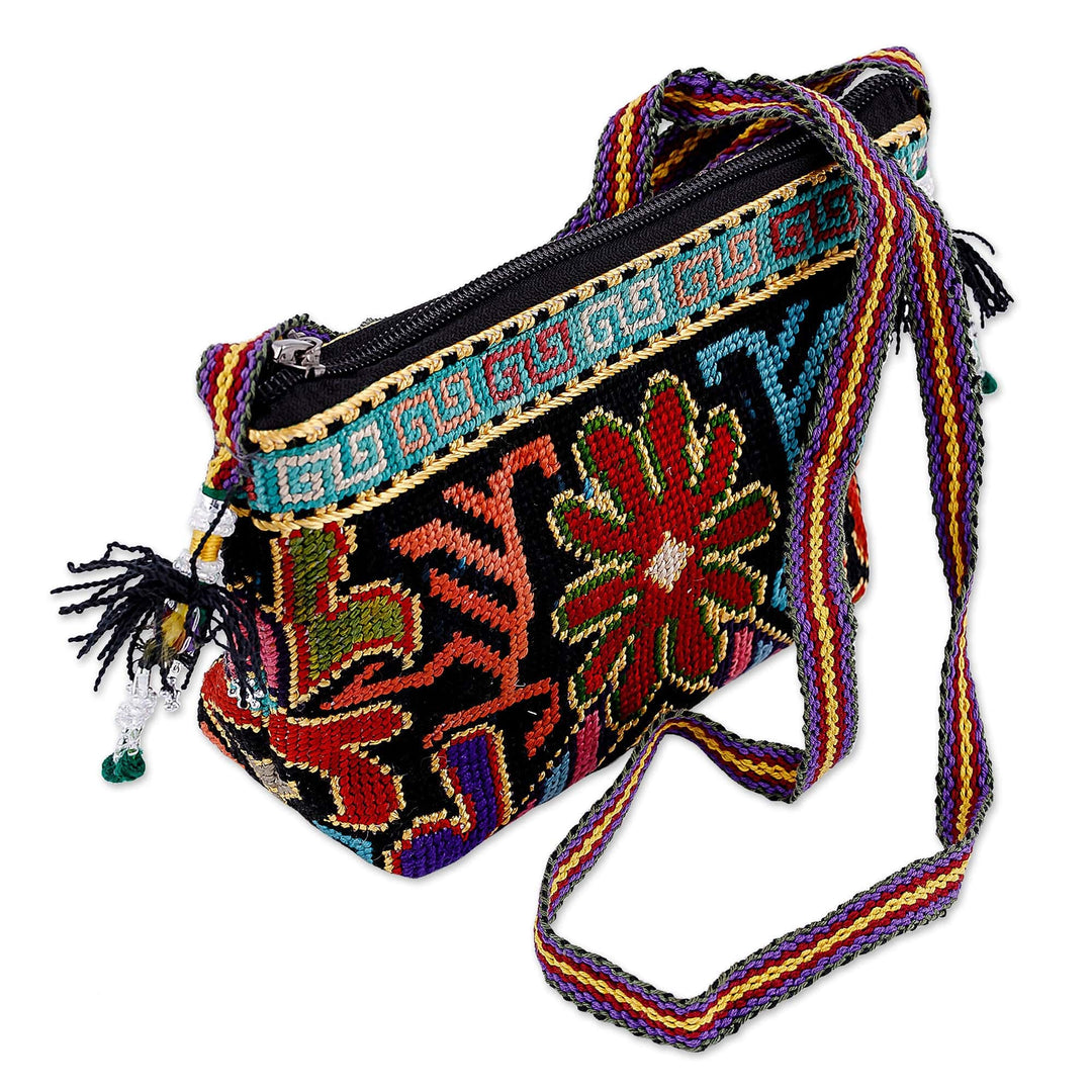 Iroki Embroidered Zippered Floral Silk Sling in Intense Hues - Oasis Flower