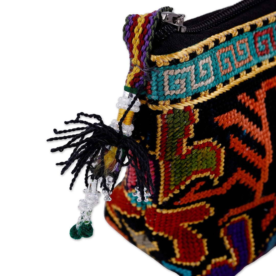 Iroki Embroidered Zippered Floral Silk Sling in Intense Hues - Oasis Flower