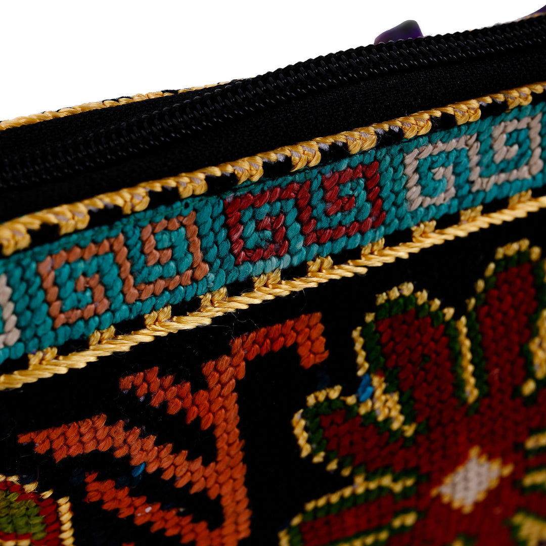 Iroki Embroidered Zippered Floral Silk Sling in Intense Hues - Oasis Flower