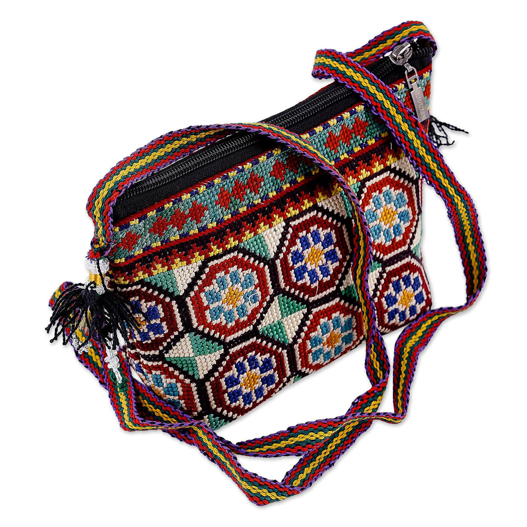 Iroki Embroidered Mosaic Silk Sling in Green and Blue Hues - Palace Flower
