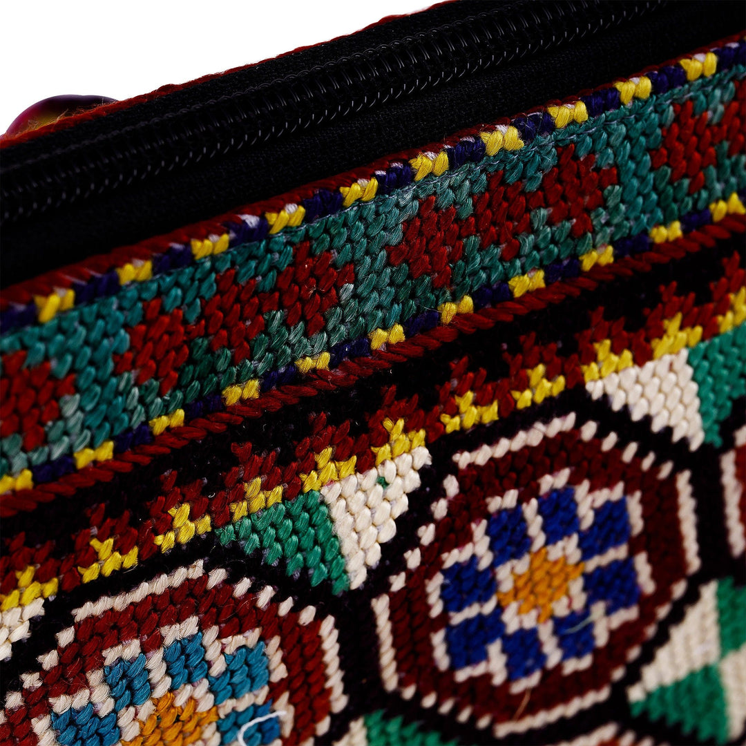 Iroki Embroidered Mosaic Silk Sling in Green and Blue Hues - Palace Flower