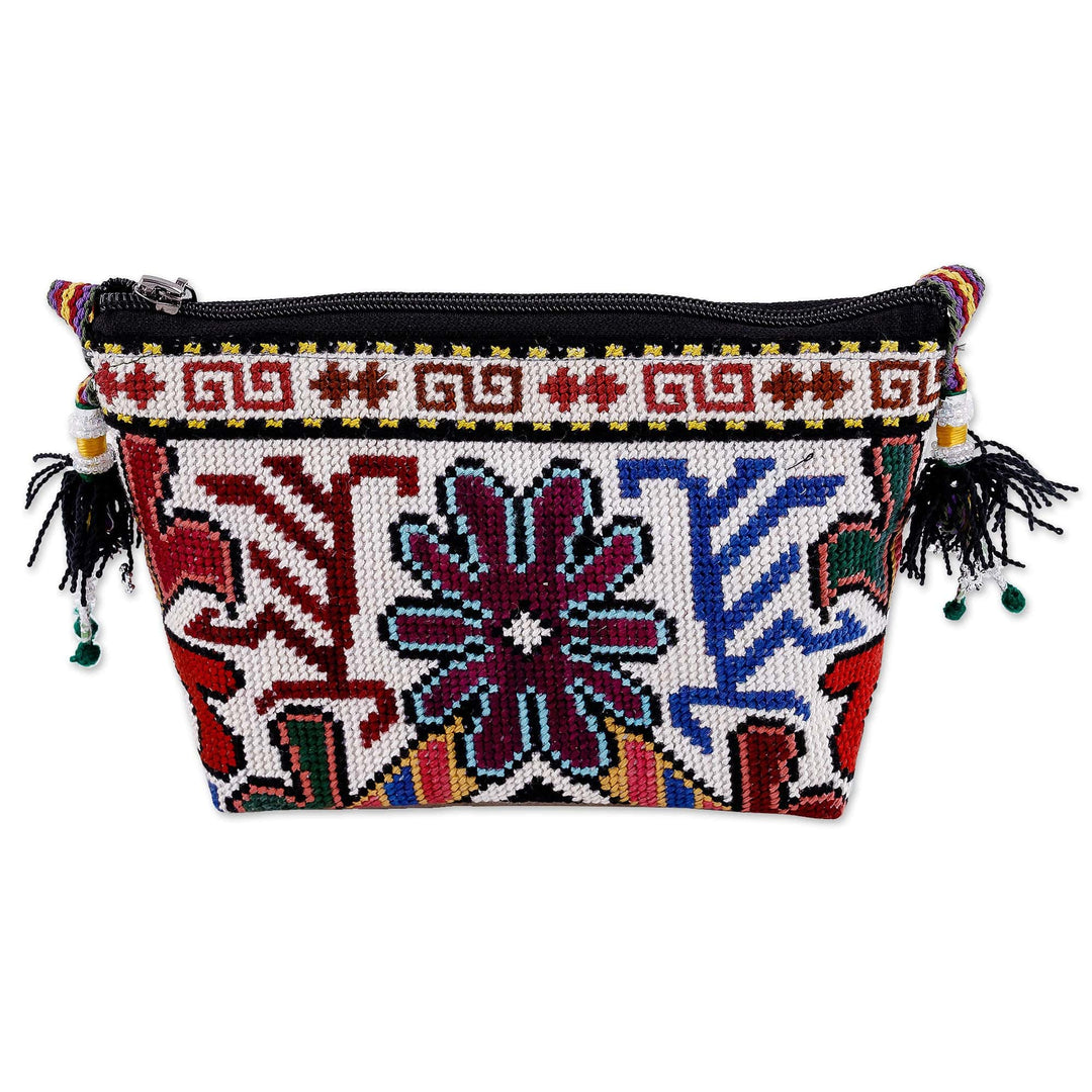 Iroki Embroidered Zippered Floral Silk Sling in Warm Hues - Eden Flower