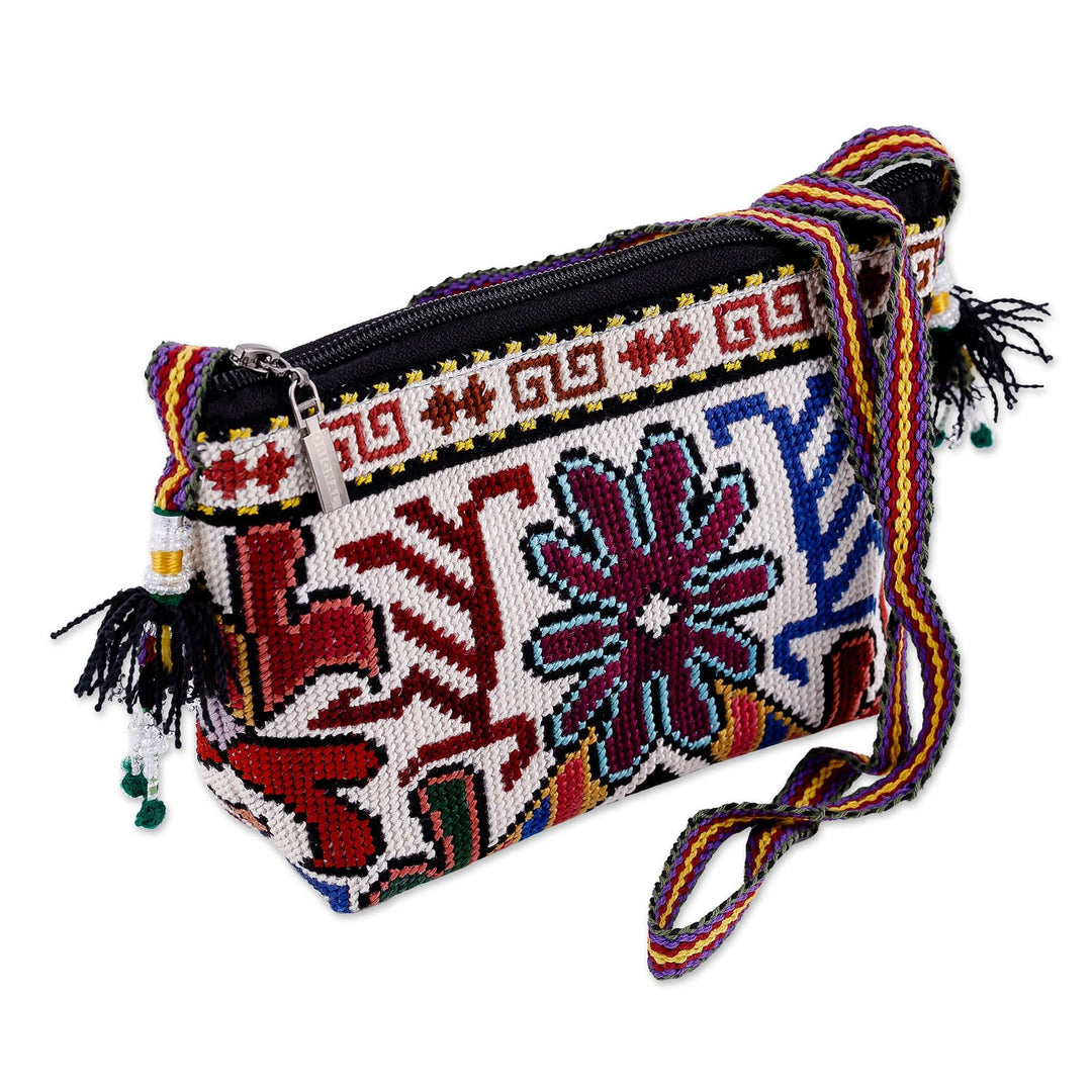 Iroki Embroidered Zippered Floral Silk Sling in Warm Hues - Eden Flower