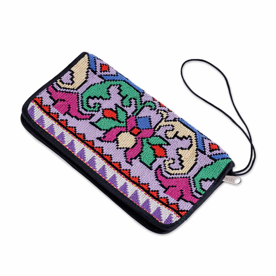 Classic Floral Iroki Embroidered Silk Zippered Wristlet - Sweet Gardens