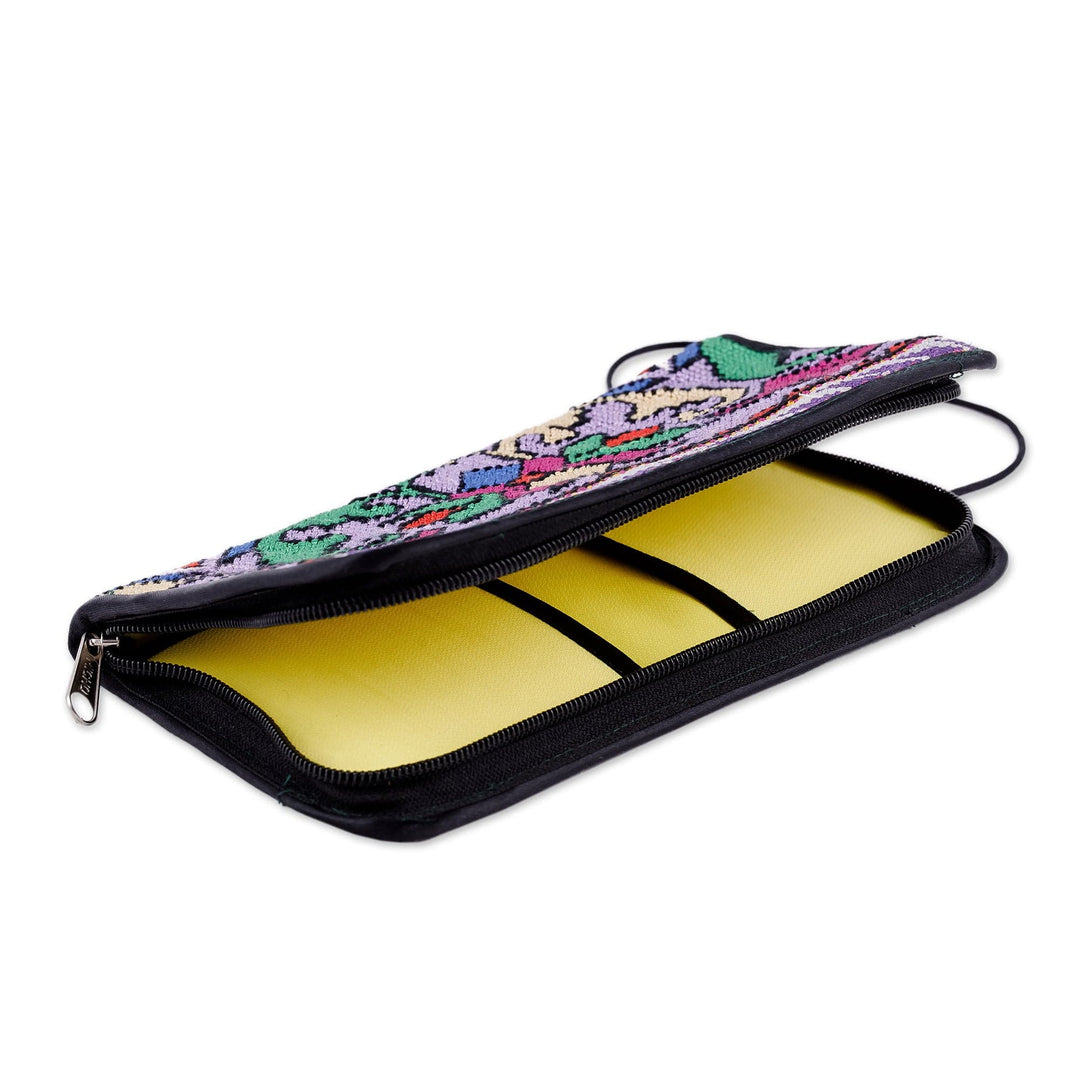 Classic Floral Iroki Embroidered Silk Zippered Wristlet - Sweet Gardens