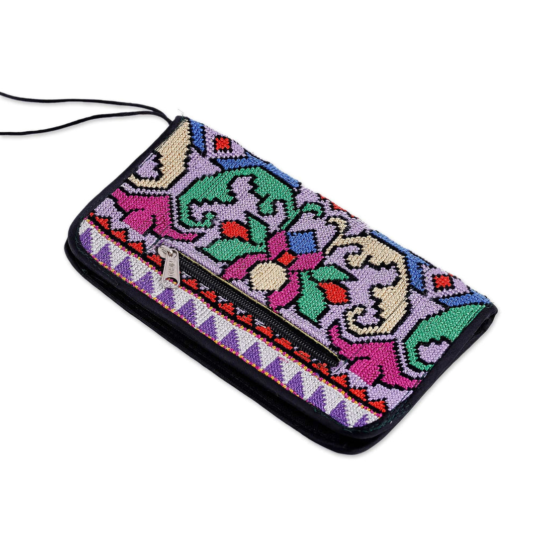 Classic Floral Iroki Embroidered Silk Zippered Wristlet - Sweet Gardens
