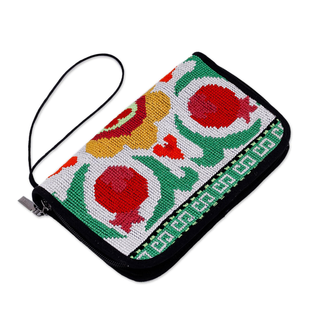 Classic Pomegranate Iroki Embroidered Silk Zippered Wristlet - Sweet Prophecies