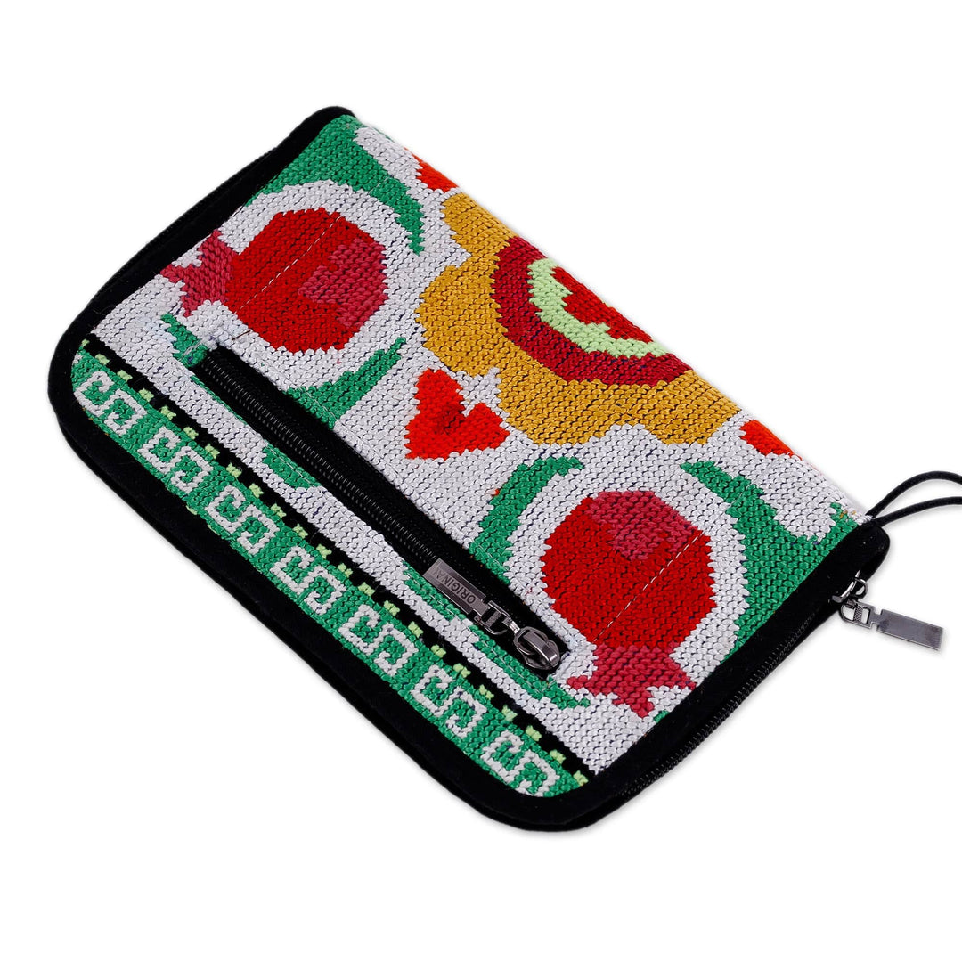 Classic Pomegranate Iroki Embroidered Silk Zippered Wristlet - Sweet Prophecies