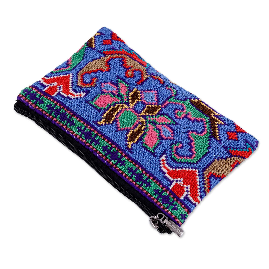 Classic Floral Iroki Embroidered Blue Silk Cosmetic Bag - Magic Bouquet