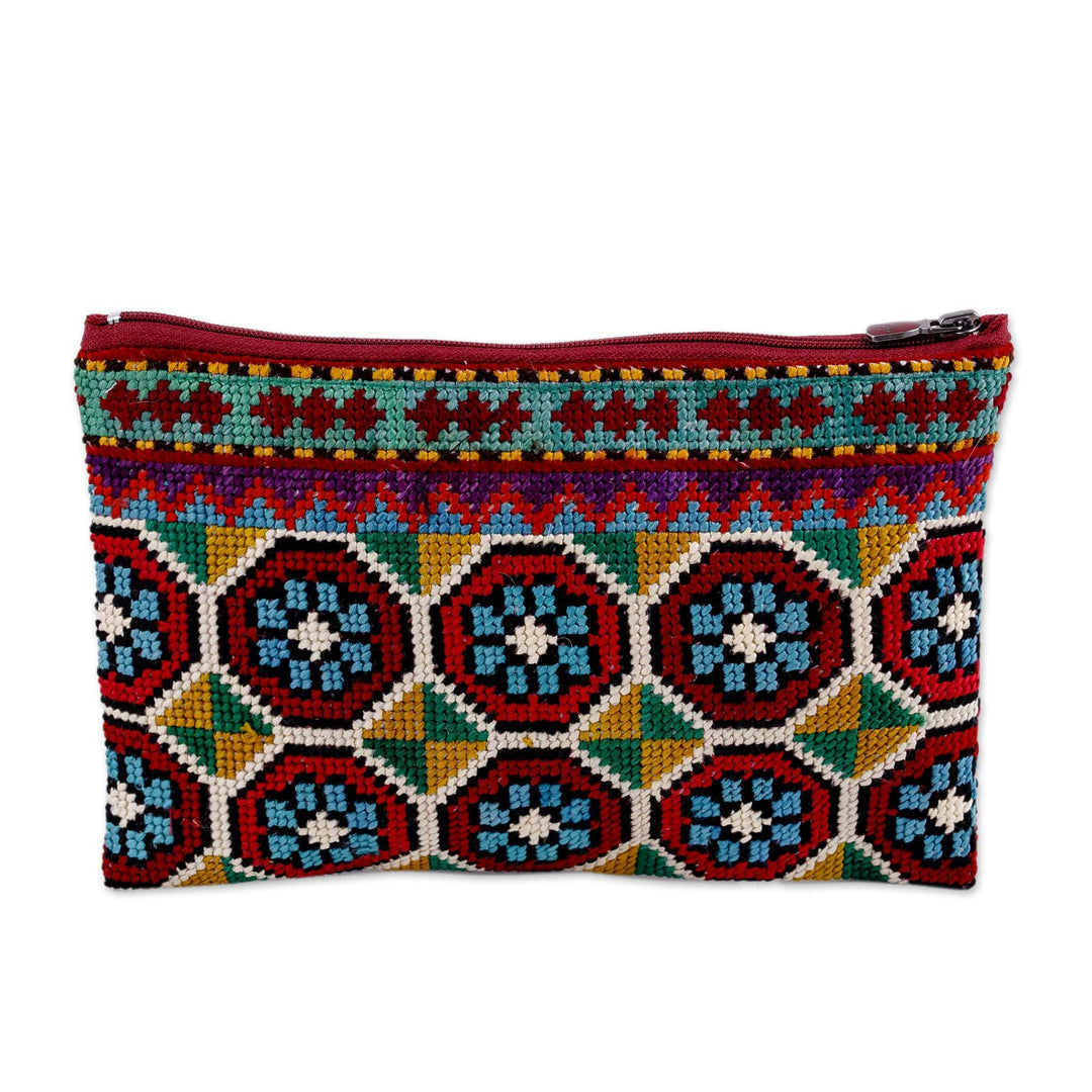 Iroki Embroidered Silk Cosmetic Bag in Vibrant Hues - Evening Intuition