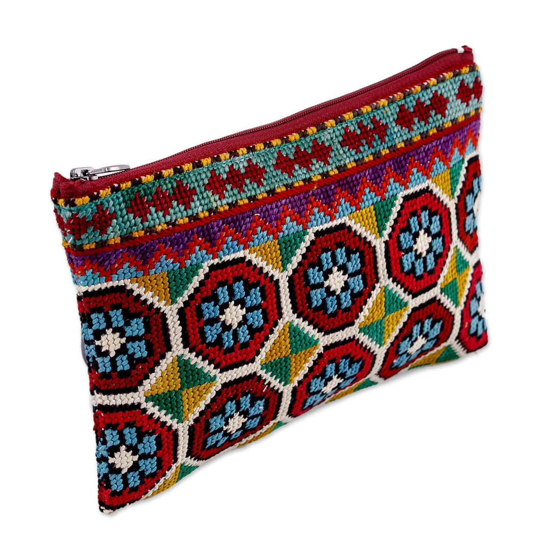 Iroki Embroidered Silk Cosmetic Bag in Vibrant Hues - Evening Intuition